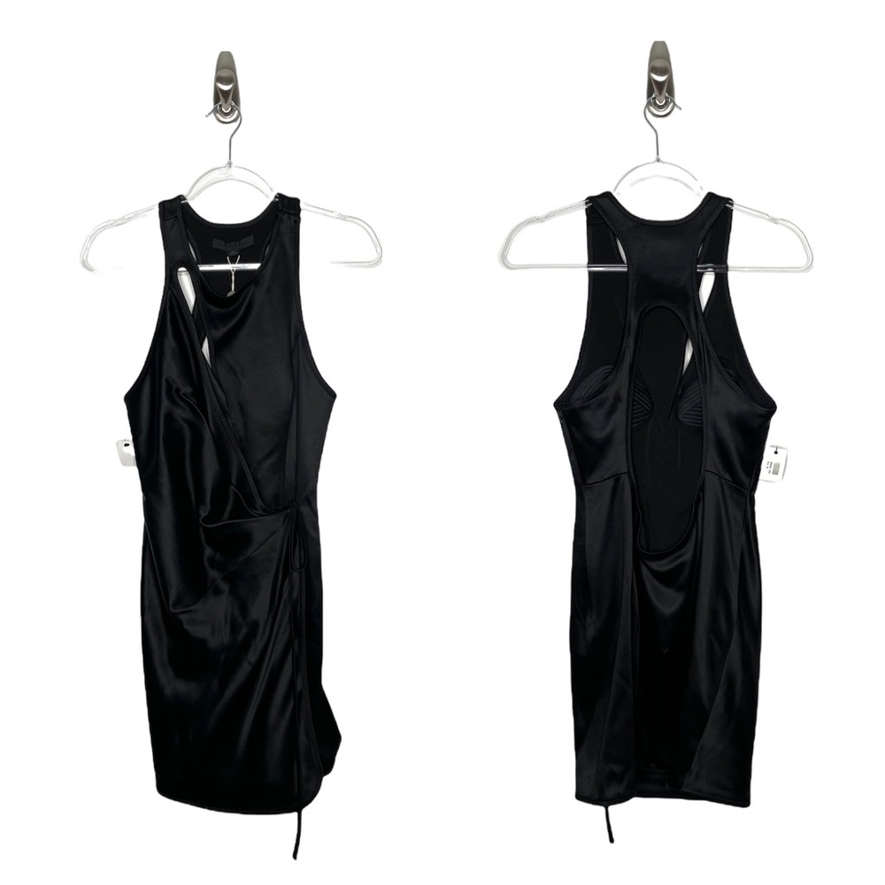 Alexander Wang | NWT Wrap Effect Cutout Satin Mini Dress in Nocturnal Black 10